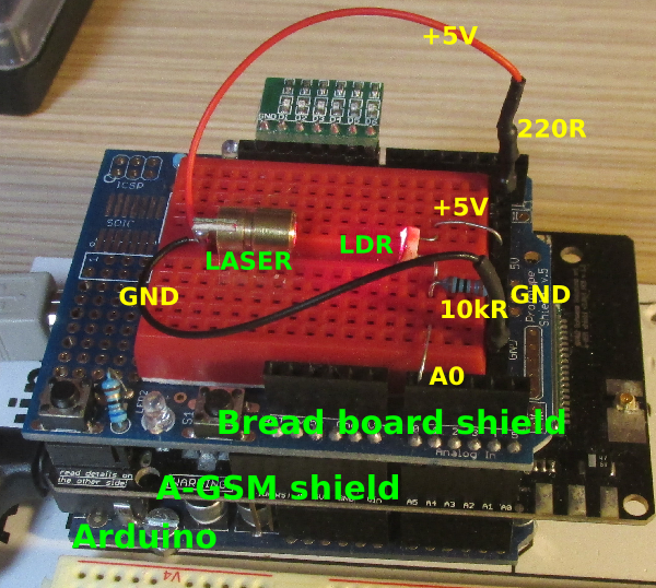 Arduino Laser Alarm A-GSM SMS