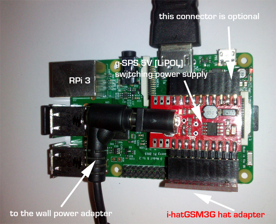 RASPBERRY PI FREE STYLE POWERING using i-HATGSM3G adapter