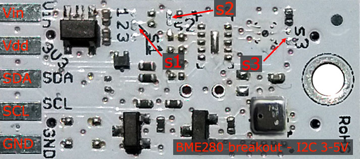 s-Sense BME280 sensor breakout top - pinout description