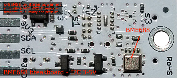 BME688 I2C sensor breakout : AI air quality bVoC (body volatile organic compounds), VSCs (volatile sulphur compounds) and THP sensor Arduino and RaspberryPI compatible : s-Sense by itbrainpower.net