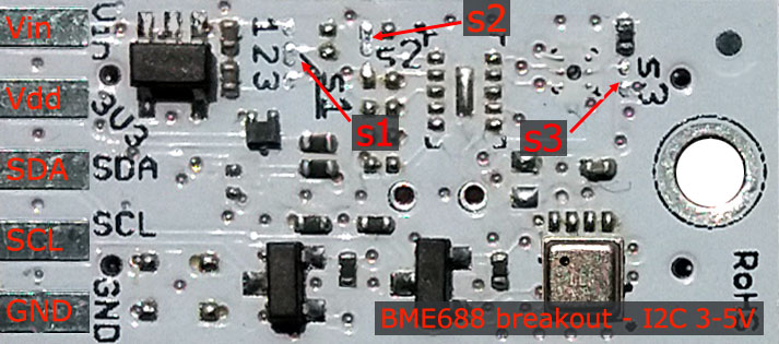 s-Sense BME688 sensor breakout top - pinout description