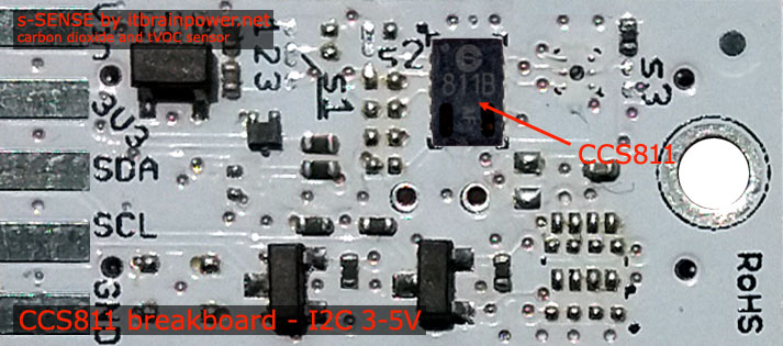 CCS811 I2C sensor break out board  CO2 tVoC Sensor - s-Sense by itbrainpower.net :: top view