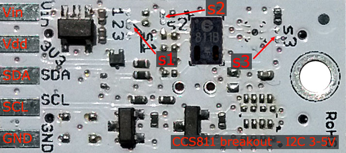 s-Sense CCS811 sensor breakout top - pinout description