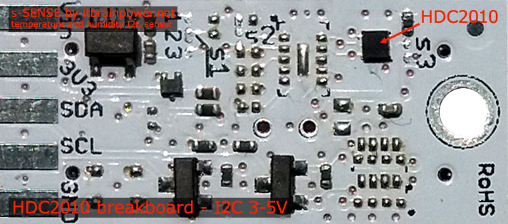 HDC2010 I2C sensor break out board temperature humidity Sensor - s-Sense by itbrainpower.net :: top view