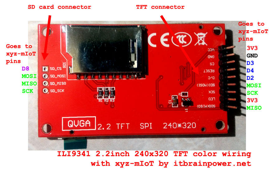 ILI9341 2.2inch 240x320 TFT color wiring to xyz-mIoT