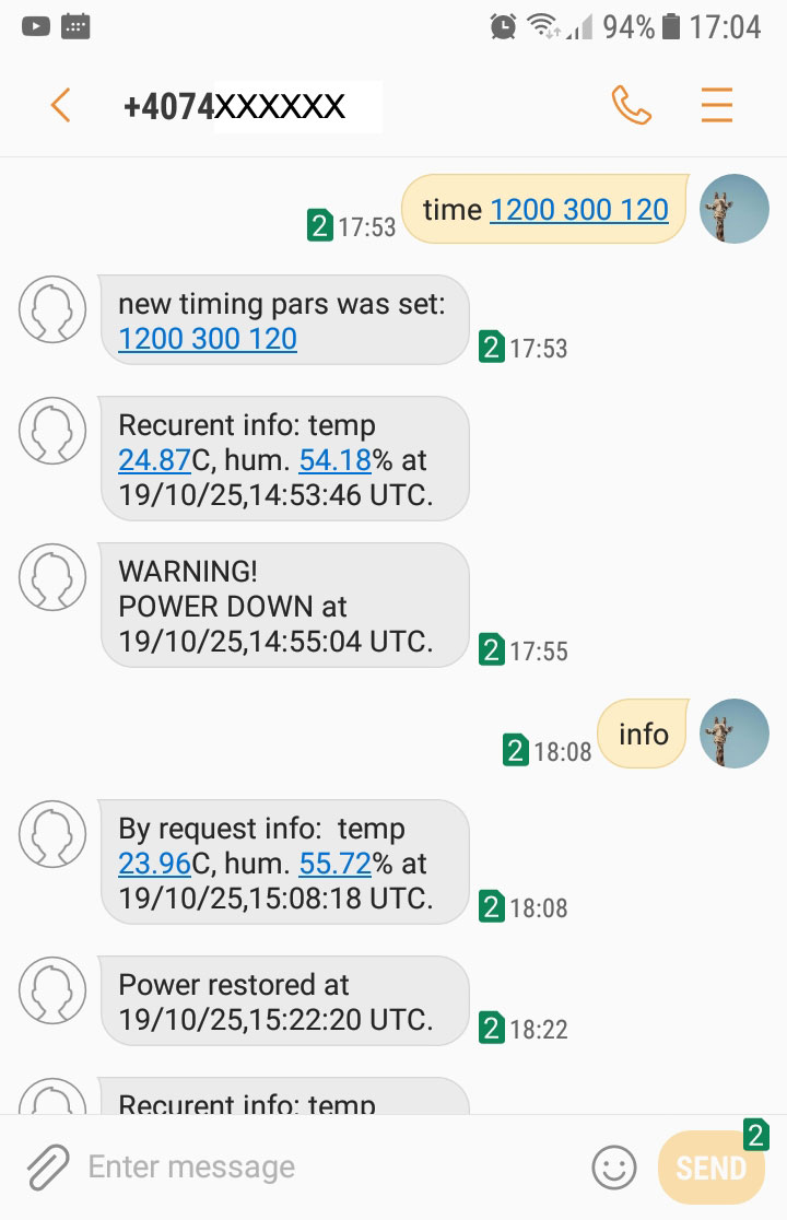 Temperature, humidity, 220V failures, access and flood monitoring system with SMS alarm. Admin and alerts SMS chat. - THSMON basic by itbrainpower.net