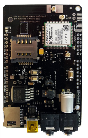 Arduino GSM GPS Shield [dual SIM, integrated GSM antenna, USB, SD, Bluetooth, GNSS (GPS+GLONASS), uFL external GSM antenna connector) - Raspberry PI, BeagleBone, Arduino and Teensy compatible, top view * b-gsmgnss by itbrainpower.net