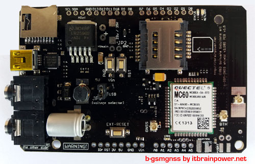 integrated antenna, dual SIM, GSM + GNSS[GPS+GLONASS] + BTH 3.0 ful size shield compatible all Arduino, Teensy, BeagleBone and RASPBERRY PI : b-gsmgnss by itbrainpower.net