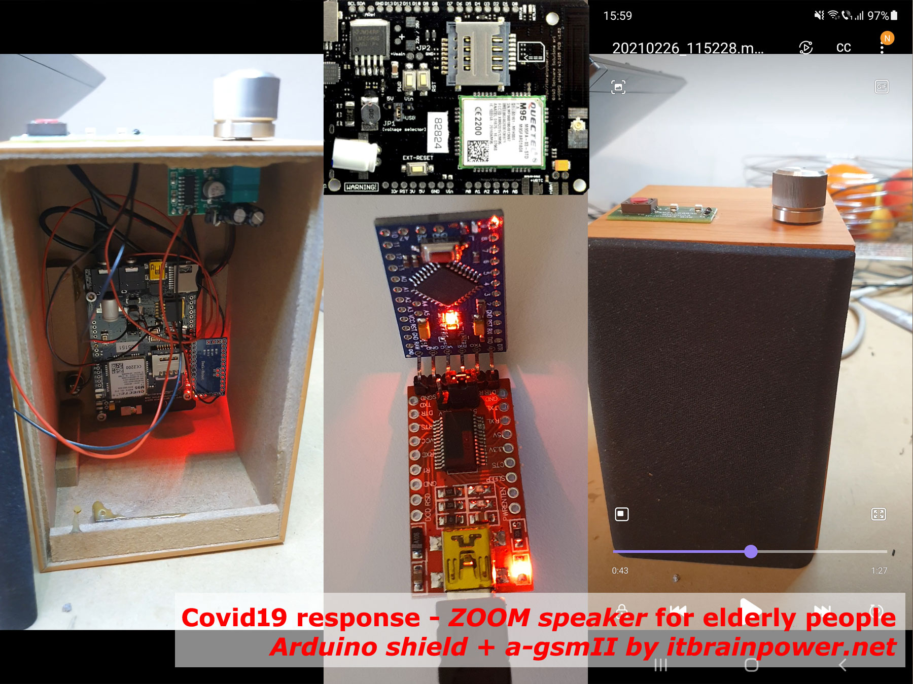 Covid19 response - helping elderly people to have access to their spiritual life - simple ZOOM speaker using Arduino shield and a-gsmII by itbrainpower.net modem