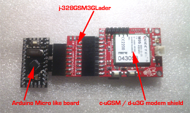 Arduino Micro, Arduino Mini, Arduino Nano adapter board for GSM 3G modem