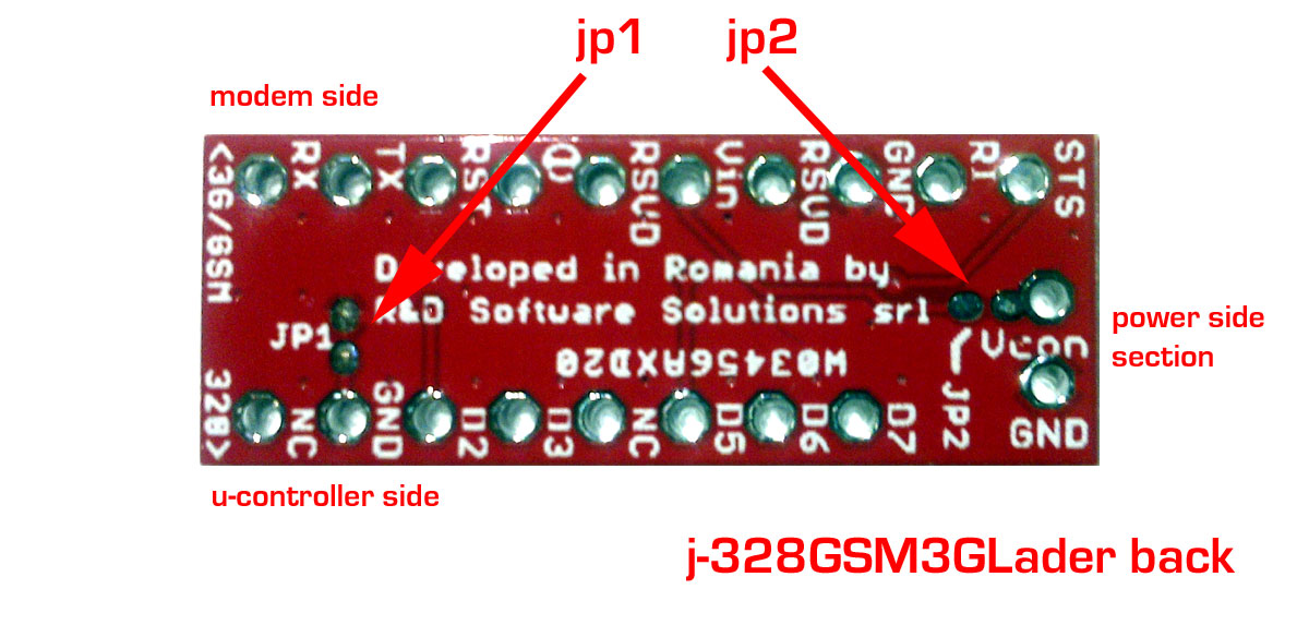 j-328GSM3GLader Arduino Pro Mini modem adapter board bottom brief introduction