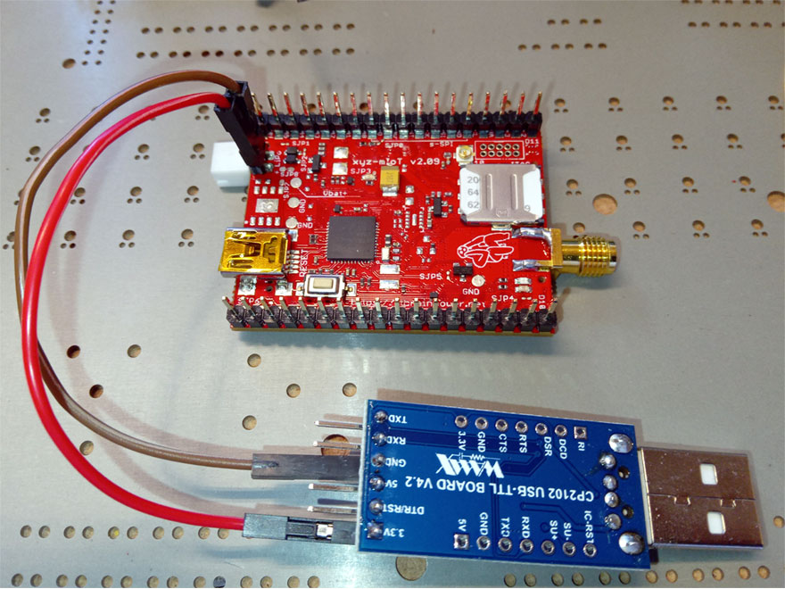xyz-mIoT ultra low power  - powering from 3.3V provided by CP2102 USB-serial adapter