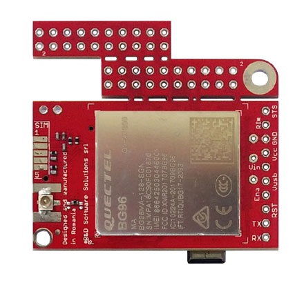 NB IoT modular modem shield u-GSM equipped with BG96, top side