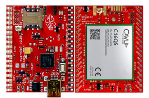 low power ARM0 shield equipped w. Cavli C16QS - LTE CAT1.bis modem European version - Arduino compatible, both sides view, 300px * xyz-mIoT v. 2.09