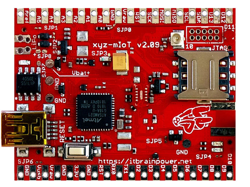 xyz-mIoT equipped with C16QS modem - low power ARM0 IoT shield with LTE CAT1.bis modem + GNSS and optional sensors - bottom