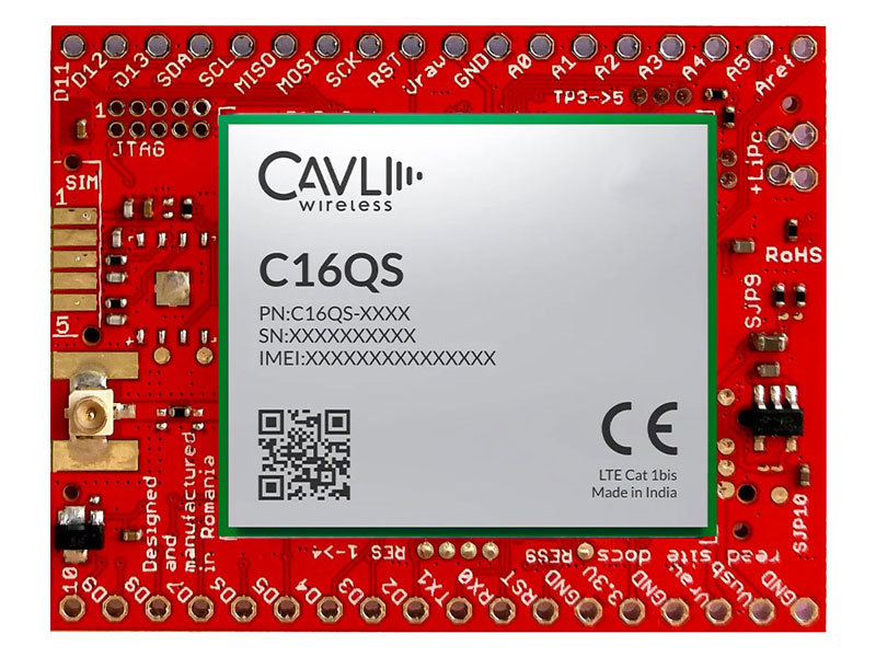 xyz-mIoT equipped with C16QS modem - low power ARM0 IoT shield with LTE CAT1.bis + GNSS and optional sensors - top