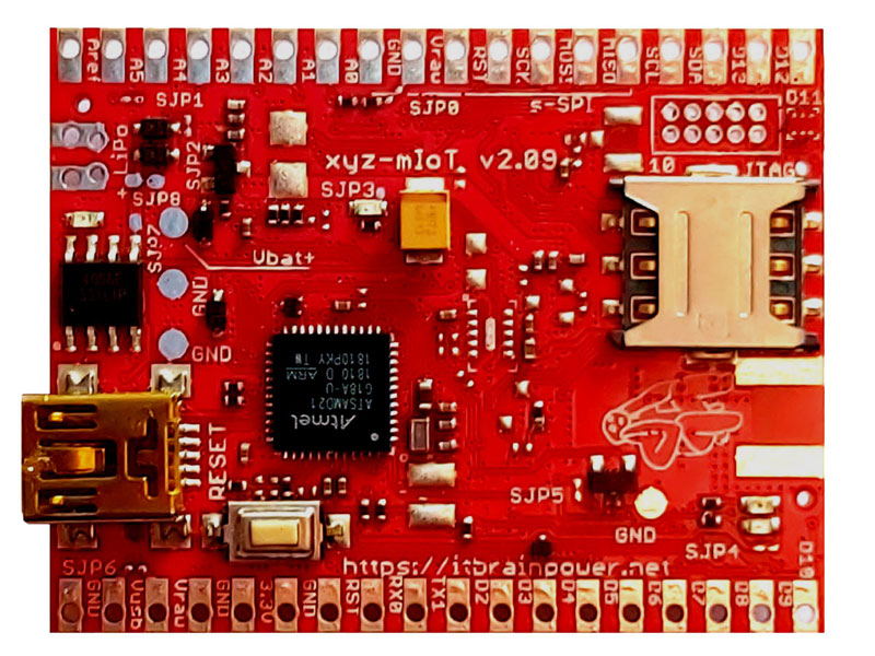xyz-mIoT equipped with EG915UEU modem - low power ARM0 IoT shield with LTE CAT1, 3G, 2G modem  and optional sensors - bottom