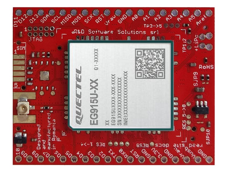 xyz-mIoT equipped with EG915UEU modem - low power ARM0 IoT shield with LTE CAT1, 3G, 2G modem and optional sensors - top