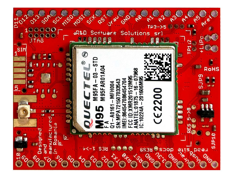 xyz-mIoT equipped with M95FA modem - low power ARM0 IoT shield with GSM GPRS modem and optional sensors - top